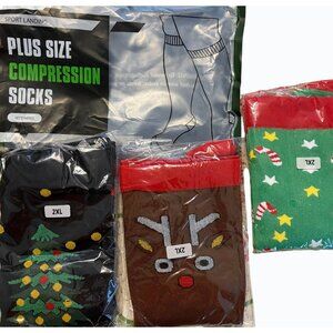 ✅3/$20 Sale-Christmas Compression Socks -Plus Size 2XL - 3 New Pair